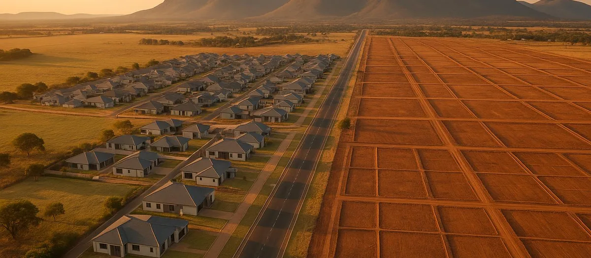 Aerial view of a planned township development
