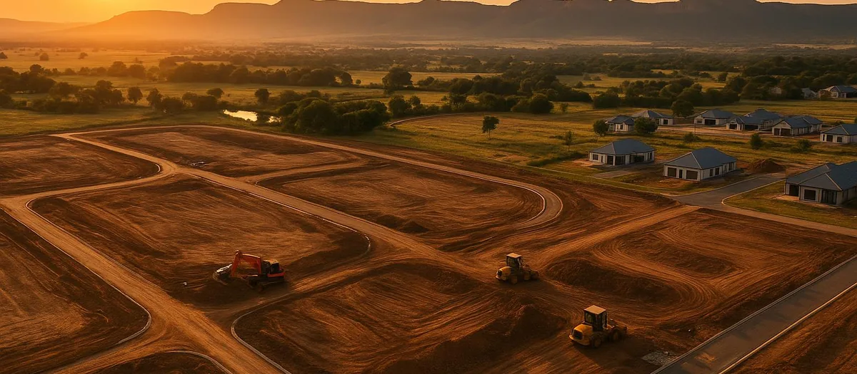 Aerial view of roads laid out on a development site