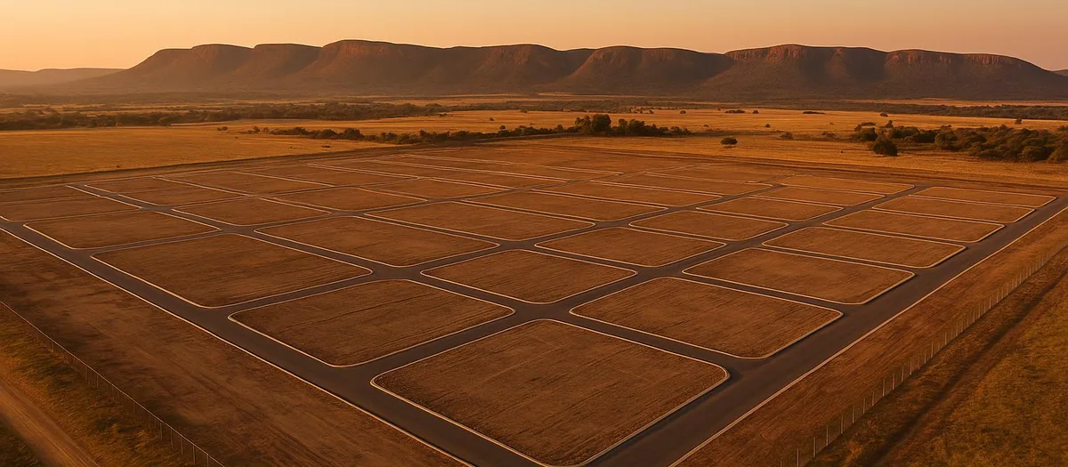 Aerial view of a township being laid out
